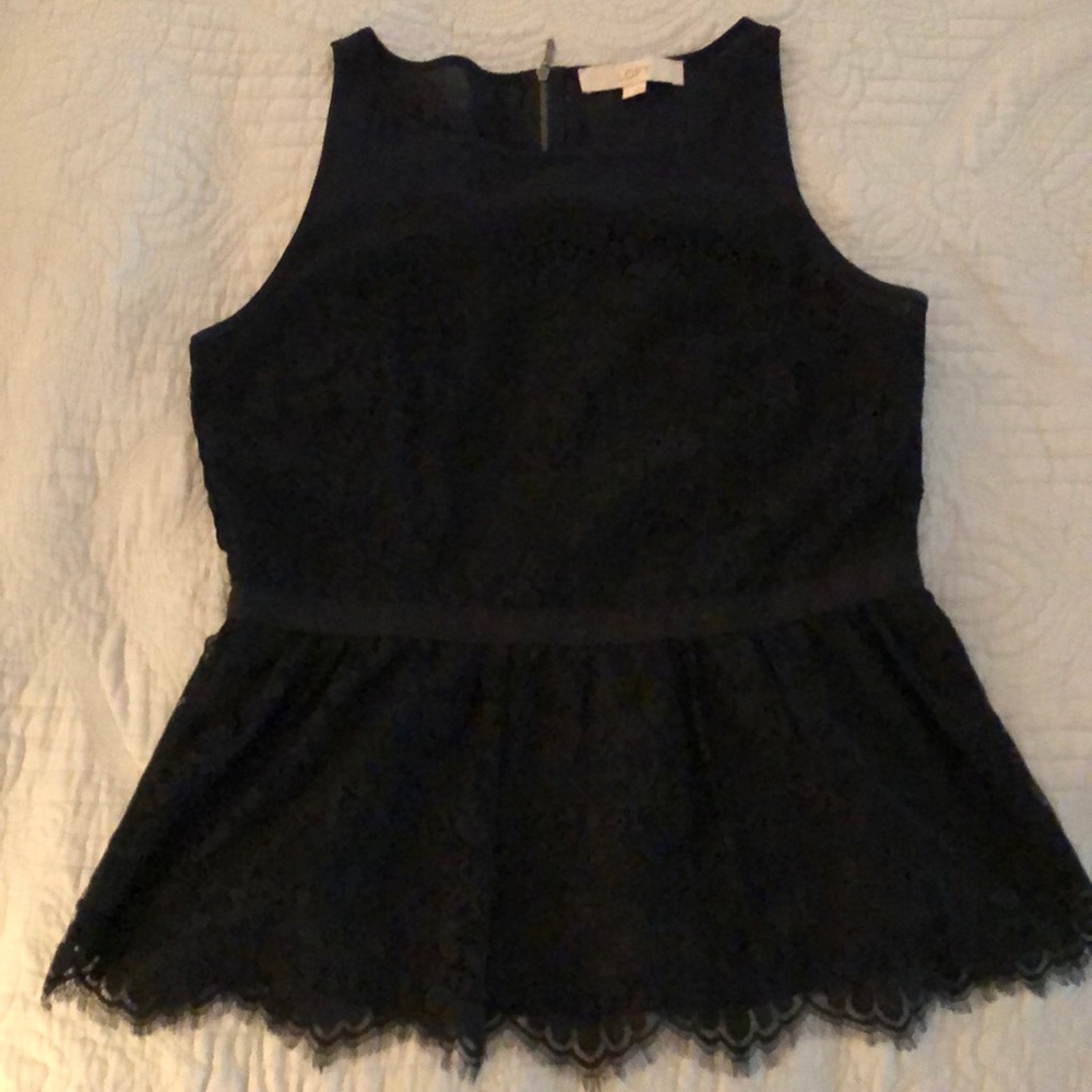 Blue and Black Lace Peplum Top